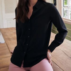 Black Quince washable silk button down shirt small, notch collar
